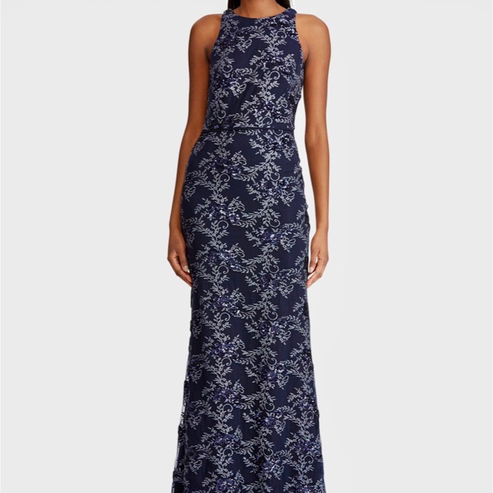 Ralph Lauren navy beaded tulle dress size 8